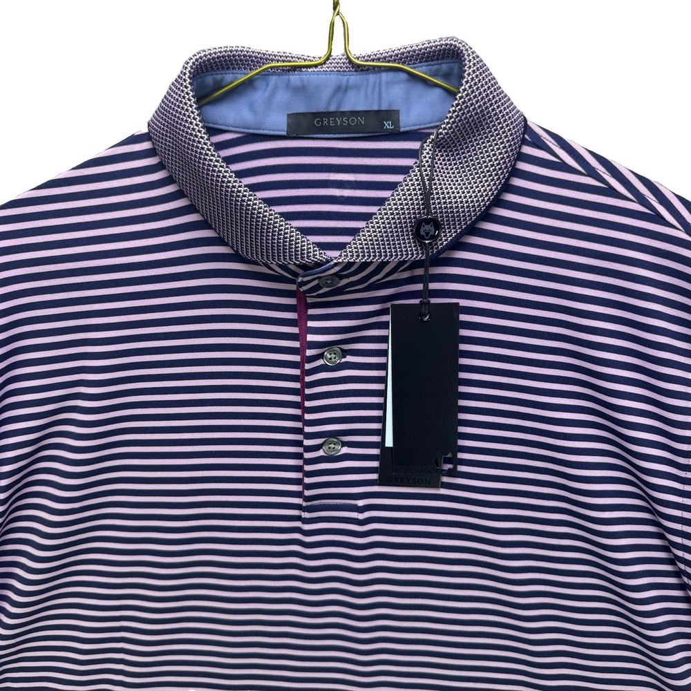 Greyson Polo Shirt Mens XL Blue Purple Striped Gannett Golf Short Sleeve NWT